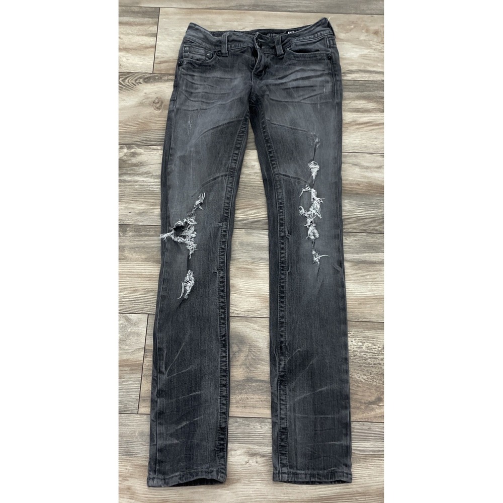 Miss Me Womens Jeans 27 Gray Black Skinny Distressed Mid-Rise JP4009SK-4